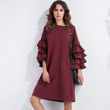 34 Multilayered Sleeve Womens Loose Dress Solid Round Neck Casual Plus Size Vestido Elegant Ladies Ukraine Dress Black TIML66 TIML66