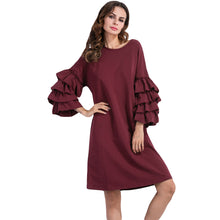 34 Multilayered Sleeve Womens Loose Dress Solid Round Neck Casual Plus Size Vestido Elegant Ladies Ukraine Dress Black TIML66 TIML66