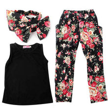 3 Pieces Girls Baby Clothing Sets Sleeveless Shirt / Tops + Floral Pants + Headband Vogue Clothes 2-7Years TIML66