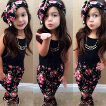 3 Pieces Girls Baby Clothing Sets Sleeveless Shirt / Tops + Floral Pants + Headband Vogue Clothes 2-7Years TIML66