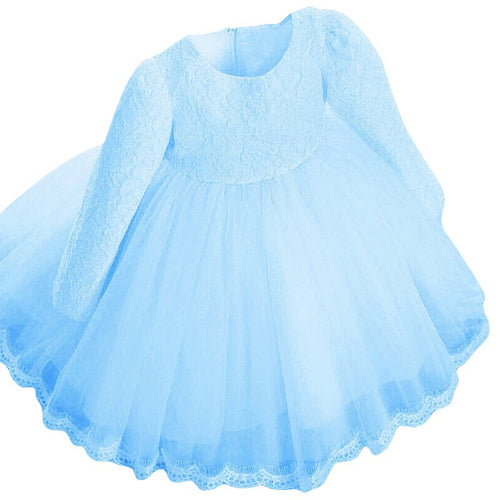 0-6Y Girl Dresses Elegant Kids Girls Dress Long Sleeve Bowknot Lace Flower Princess Wedding Party Dress TIML66