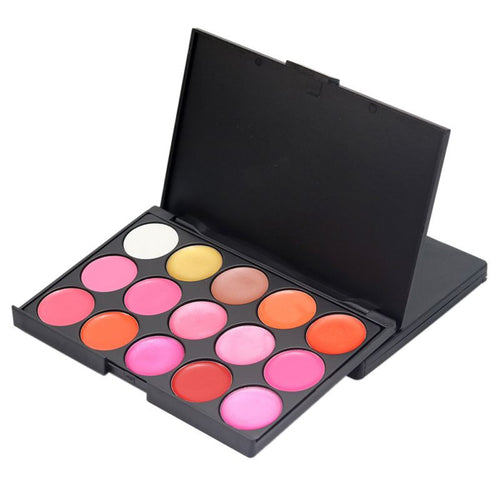 15 Colors Lip Gloss Lipstick Palette Cosmetic Makeup Kit Set With Lip Brush Includes Matte Shimmer Lip Colors Lipstick TIML66