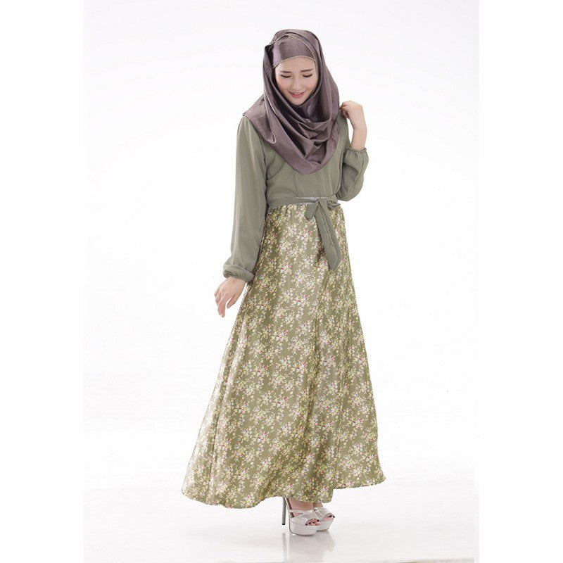 women long sleeve full length muslim kaftan islamic floral maxi dress arab jilbab wear TIML66