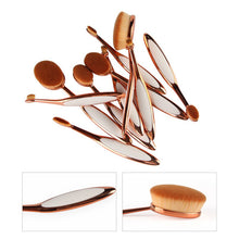 Rose Gold 10pcs Tooth Brush Shape Oval Makeup Brush Set MULTIPURPOSE Professional Foundation Powder Brush Kit Makeup Tools TIML66