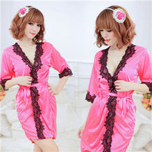 sexy womens silk robe lingerie g-string nightgown sleepwear dress bathrobe TIML66