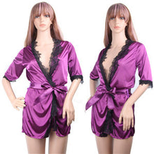 sexy womens silk robe lingerie g-string nightgown sleepwear dress bathrobe TIML66