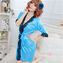 sexy womens silk robe lingerie g-string nightgown sleepwear dress bathrobe TIML66
