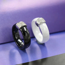 6mm Width Nano Ceramic Ring S925 Sterling Silver Ring Polished with CZ Diamond Embedded White Gold Electroplated Size #6 #7 #8 TIML66 TIML66