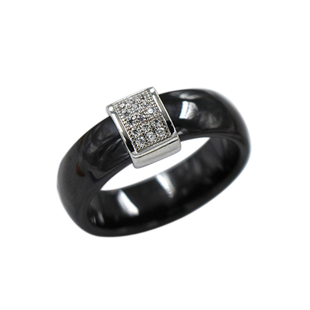 6mm Width Nano Ceramic Ring S925 Sterling Silver Ring Polished with CZ Diamond Embedded White Gold Electroplated Size #6 #7 #8 TIML66 TIML66