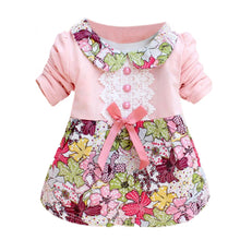 All Season Long Sleeve Doll Collar Baby Girls Dress 0-24Months Infant Floral Lace Bow Clothes Dresses TIML66