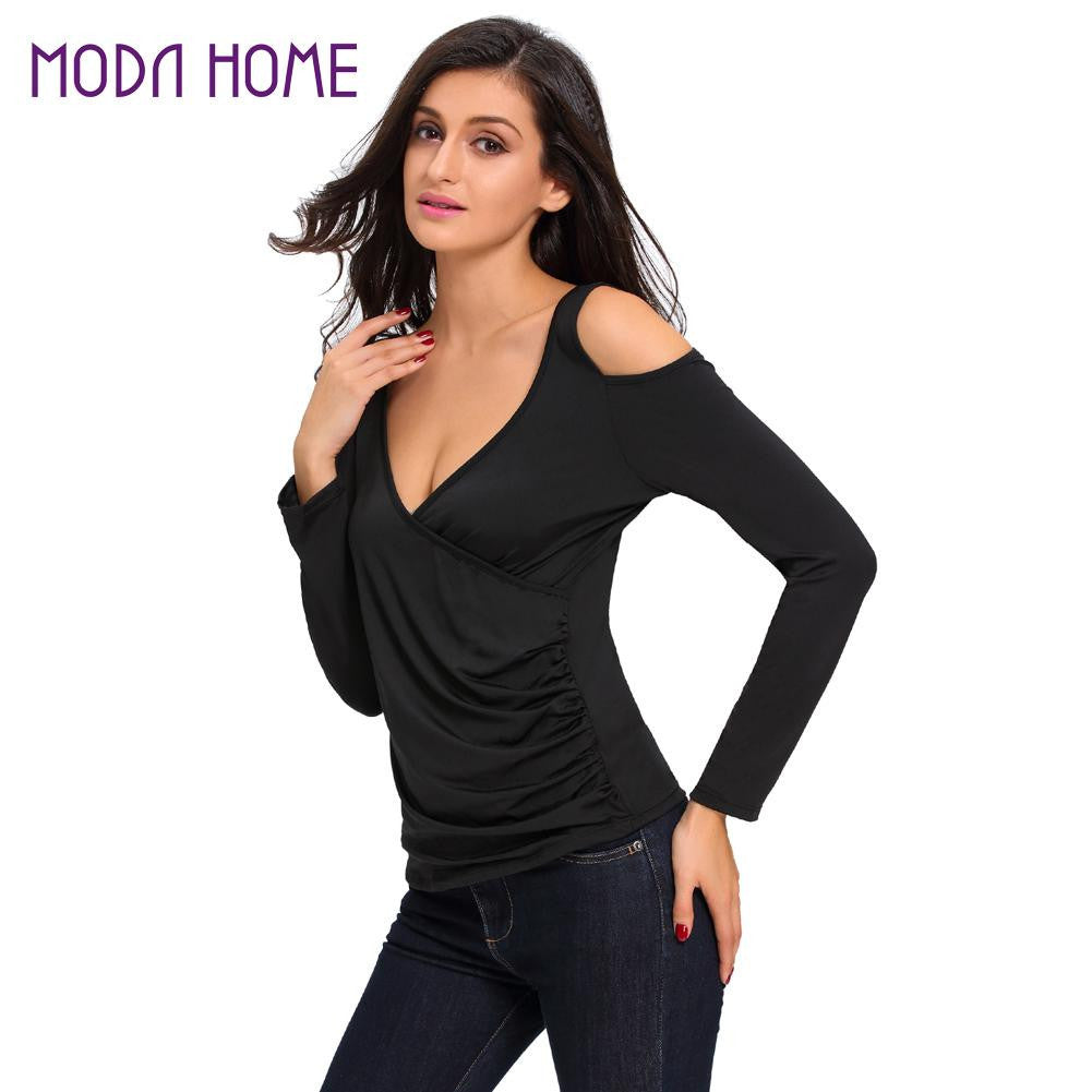 american appare sexy women cross ruched harajuku shirt cut out cold shoulder backless vneck casual basic tee camisetas femininas TIML66