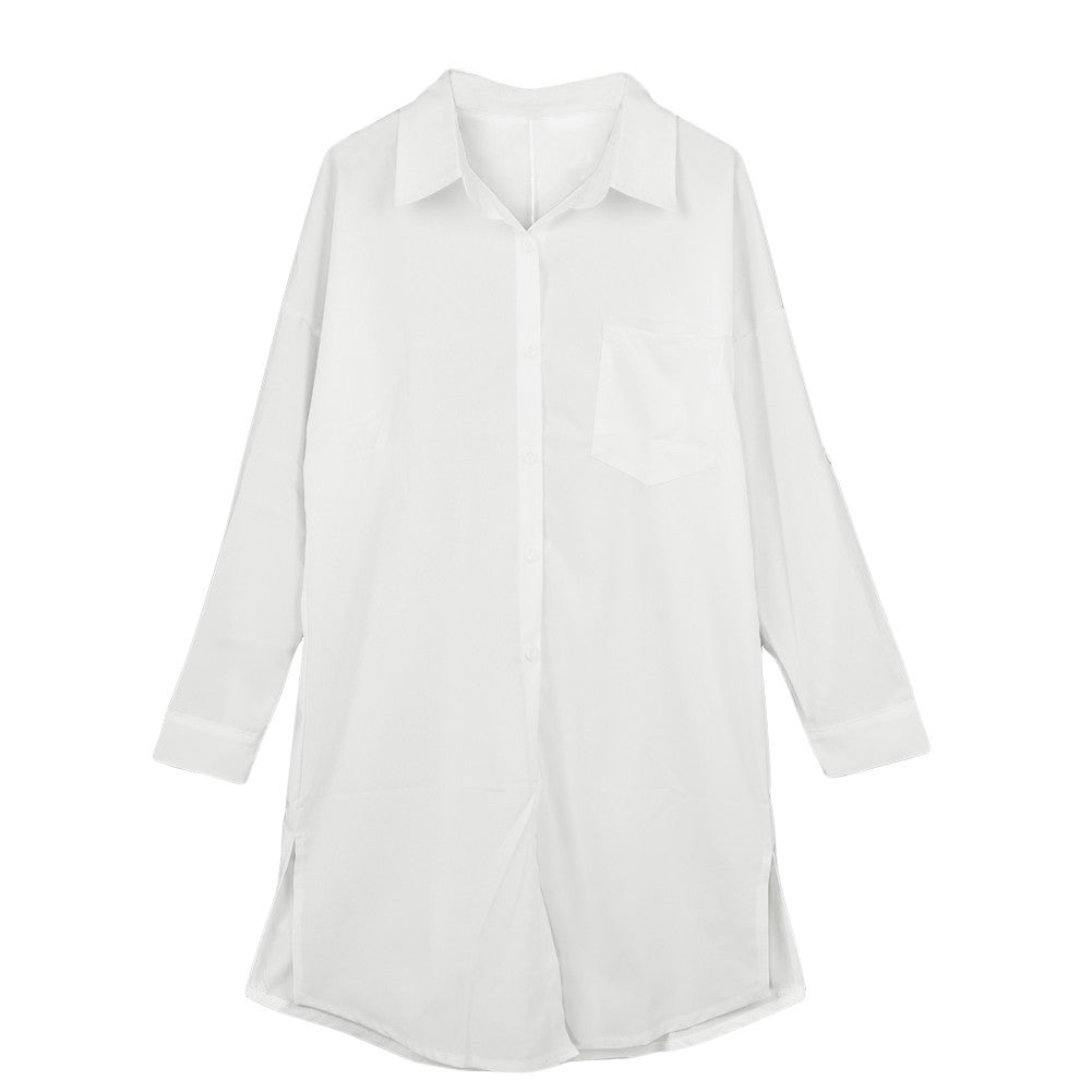 antumn women casual blouses front pocket side slit turn down collar shirt long sleeve women tops plus size blusas TIML66