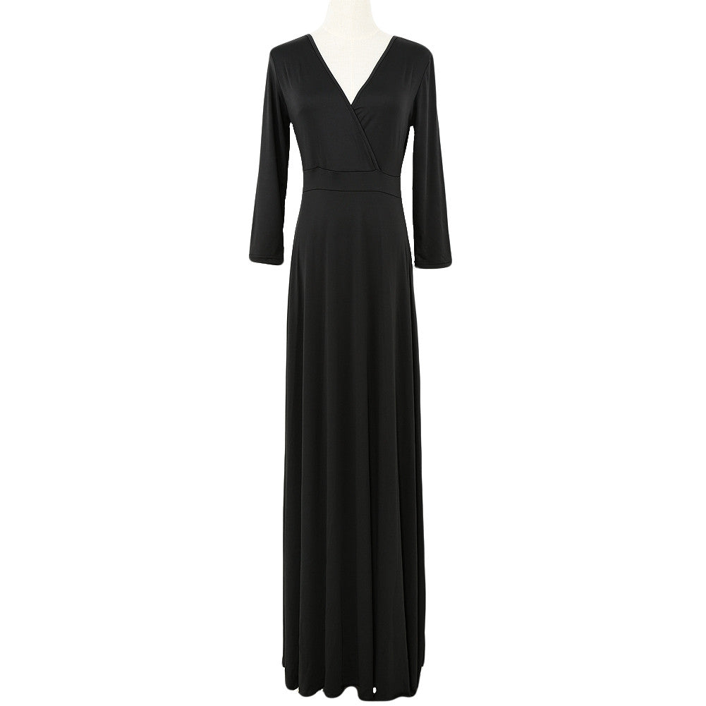 Women Maxi Dress V Neck Three Quarter Sleeve Dress Solid Color Plus Size Dress Elegant Dress TIML66 TIML66