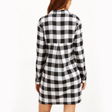 plaid shirt dress leisure vintage long plaid check print casual shirt dress mini plus size party dresses TIML66