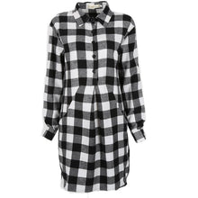 plaid shirt dress leisure vintage long plaid check print casual shirt dress mini plus size party dresses TIML66
