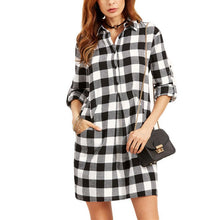 plaid shirt dress leisure vintage long plaid check print casual shirt dress mini plus size party dresses TIML66