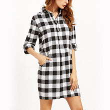 plaid shirt dress leisure vintage long plaid check print casual shirt dress mini plus size party dresses TIML66