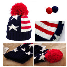 men women knitted hats american flag star stripes bobble beanie ski hat thick cap unisex headwear TIML66