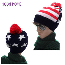 men women knitted hats american flag star stripes bobble beanie ski hat thick cap unisex headwear TIML66