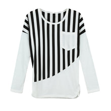 Women Casual T-Shirt Striped Patchwork Chest Pocket Long Sleeve T-shirt Women Tops Tee WhiteBlack TIML66 TIML66