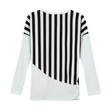 Women Casual T-Shirt Striped Patchwork Chest Pocket Long Sleeve T-shirt Women Tops Tee WhiteBlack TIML66 TIML66