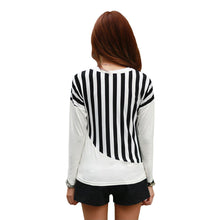 Women Casual T-Shirt Striped Patchwork Chest Pocket Long Sleeve T-shirt Women Tops Tee WhiteBlack TIML66 TIML66