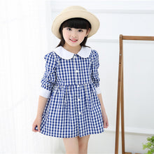 Baby Kids Girls Vogue Long Sleeve Plaid Dress Princess Collar Party Dress 0-4Y TIML66