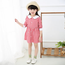 Baby Kids Girls Vogue Long Sleeve Plaid Dress Princess Collar Party Dress 0-4Y TIML66