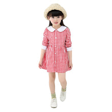 Baby Kids Girls Vogue Long Sleeve Plaid Dress Princess Collar Party Dress 0-4Y TIML66