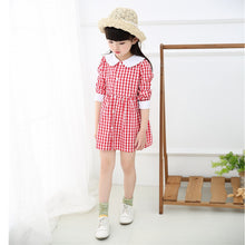 Baby Kids Girls Vogue Long Sleeve Plaid Dress Princess Collar Party Dress 0-4Y TIML66