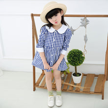 Baby Kids Girls Vogue Long Sleeve Plaid Dress Princess Collar Party Dress 0-4Y TIML66