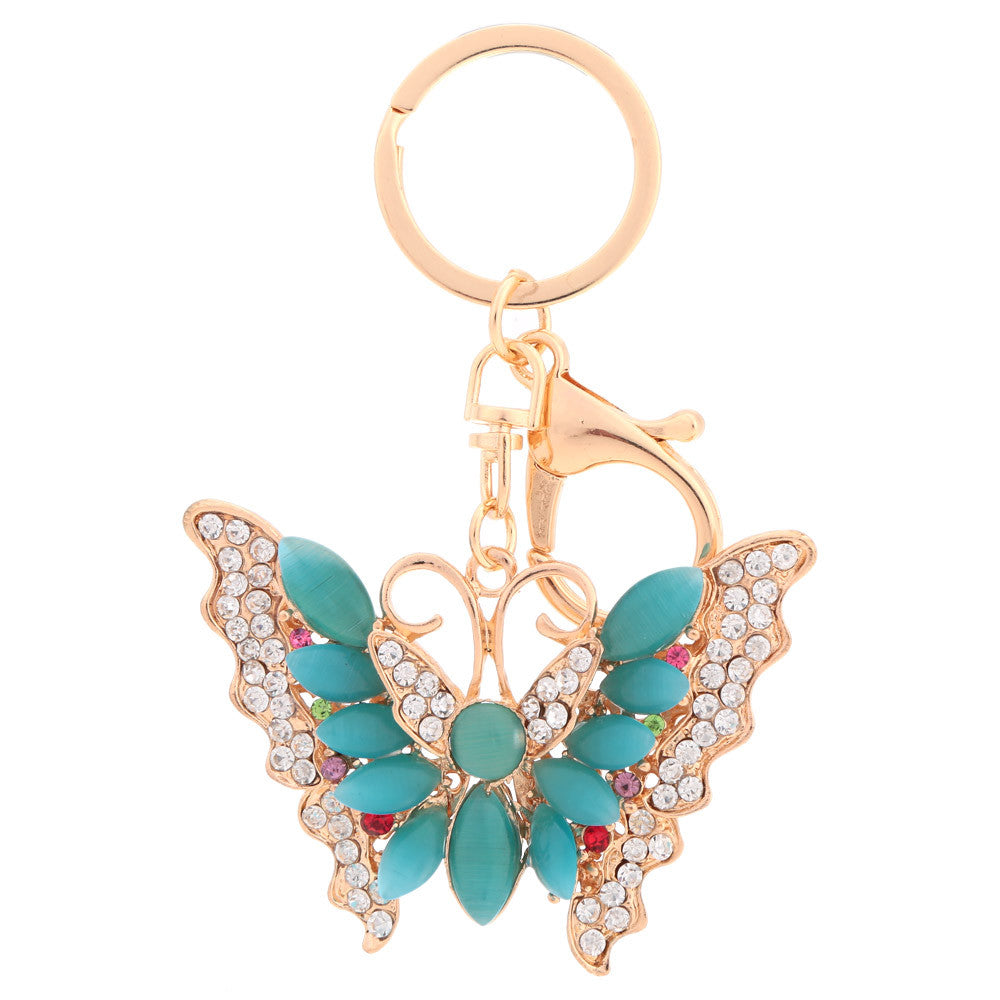 Beautiful Multi Color Crystal Rhinestone Opal Butterfly Pendant Key Ring Women Jewelry Key Chain for Purse Handbag TIML66 TIML66