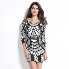 Big Discount Women Bodycon Dress Geometry Print O Neck Three Quarter Sleeve MinI Dresses Club Dress Black TIML66 TIML66