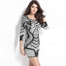 Big Discount Women Bodycon Dress Geometry Print O Neck Three Quarter Sleeve MinI Dresses Club Dress Black TIML66 TIML66