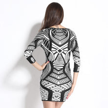 Big Discount Women Bodycon Dress Geometry Print O Neck Three Quarter Sleeve MinI Dresses Club Dress Black TIML66 TIML66