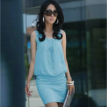 Women Dress Chiffon O Neck Office Dress Sleeveless Csual Bodycon Dress Vestidos Blue/White Plus Size TIML66