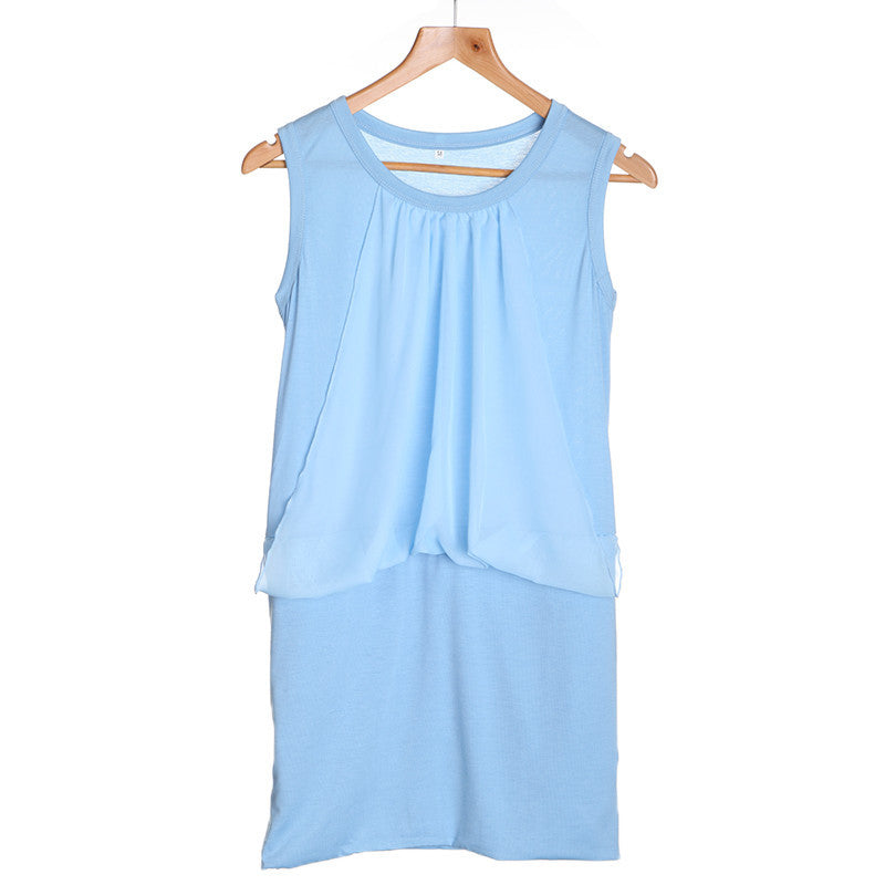 Women Dress Chiffon O Neck Office Dress Sleeveless Csual Bodycon Dress Vestidos Blue/White Plus Size TIML66