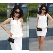 Women Dress Chiffon O Neck Office Dress Sleeveless Csual Bodycon Dress Vestidos Blue/White Plus Size TIML66