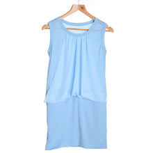 Women Dress Chiffon O Neck Office Dress Sleeveless Csual Bodycon Dress Vestidos Blue/White Plus Size TIML66
