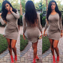 bodycon women sexy dress round neck 3/4 sleeve twist front night club mini party dresses plus size vestidos coffee TIML66