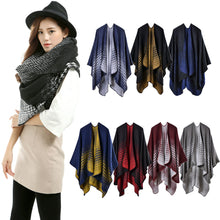 women scarf faux cashmere pashmina houndstooth double sided print vintage scarves long thick warm shawl poncho TIML66