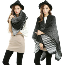 women scarf faux cashmere pashmina houndstooth double sided print vintage scarves long thick warm shawl poncho TIML66