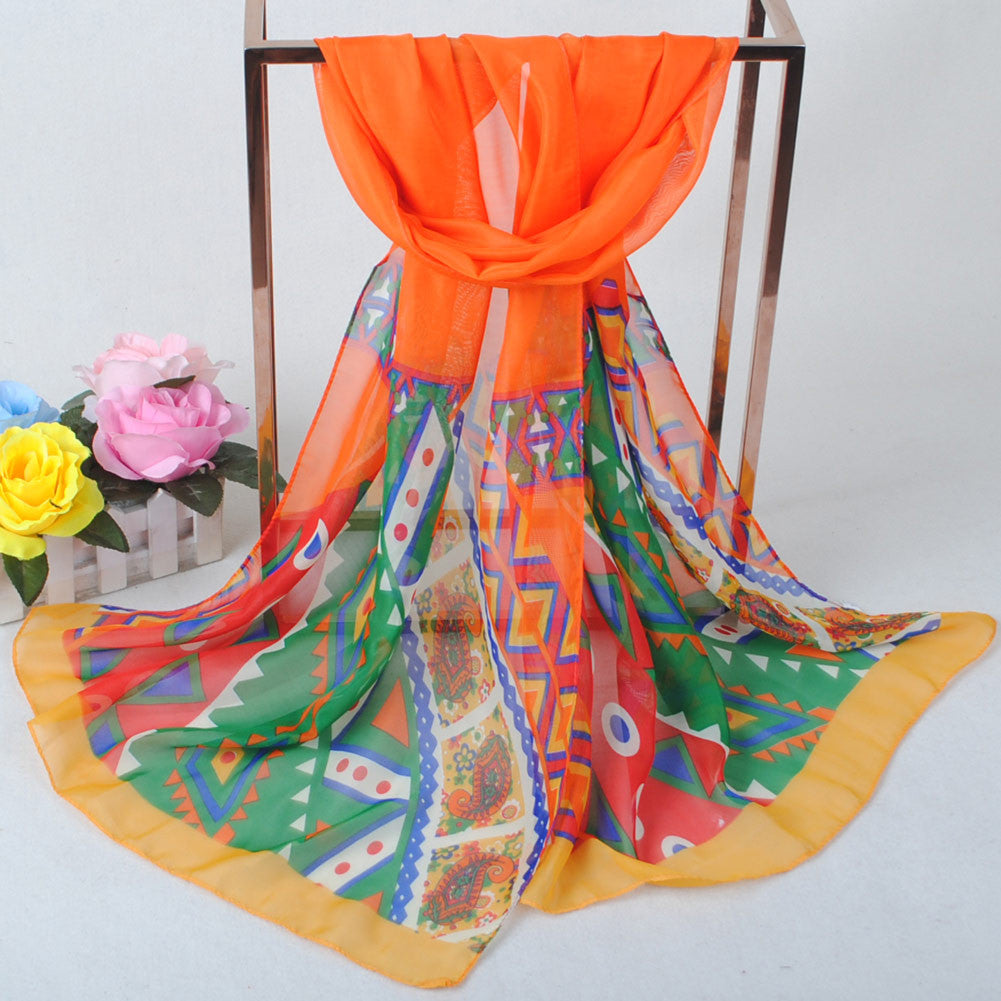 Women Chiffon Scarf Shawl Special Print Contrast Color Soft Smooth Scarf Long Silk Scarves Thin Pashmina Ladies Foulard TIML66 TIML66