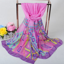 women chiffon scarf shawl special print contrastcolor soft smooth scarf long silk scarves thin pashmina ladies foulard TIML66