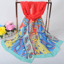women chiffon scarf shawl special print contrastcolor soft smooth scarf long silk scarves thin pashmina ladies foulard TIML66