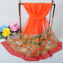 women chiffon scarf shawl special print contrastcolor soft smooth scarf long silk scarves thin pashmina ladies foulard TIML66