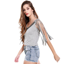 Camisas Femininas Europe Sexy Women Crop Top Beading Tassel Sleeveless O-Neck Bustier Top Solid Color Grey Cropped Feminino TIML66 TIML66
