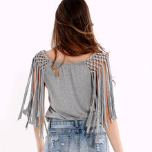 Camisas Femininas Europe Sexy Women Crop Top Beading Tassel Sleeveless O-Neck Bustier Top Solid Color Grey Cropped Feminino TIML66 TIML66