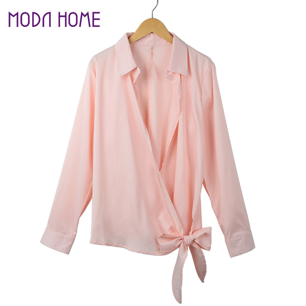 casual blouses women shirt ol bow style turn down collar elegant blouse long sleeve plus size tops women blusas femininas TIML66