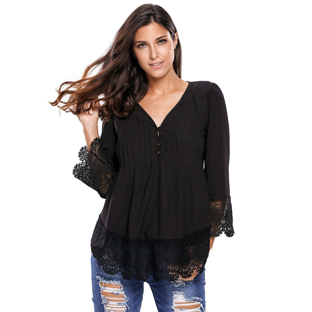 chemise femme v neck floral lace shirt women tops office shirt ladies crochet blouse blusas femininas TIML66